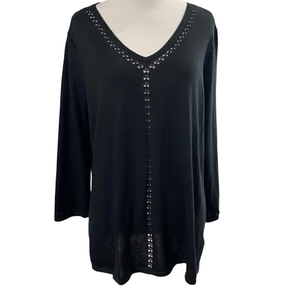 Roz & Ali Black Cutout Detail Sweater XL